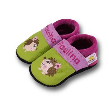 Krabbelschuhe Igel mit Blume
